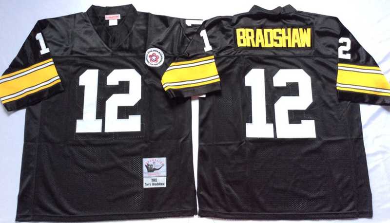 Steelers 12 Terry Bradshaw Black M&N Throwback Jersey->nfl m&n throwback->NFL Jersey
